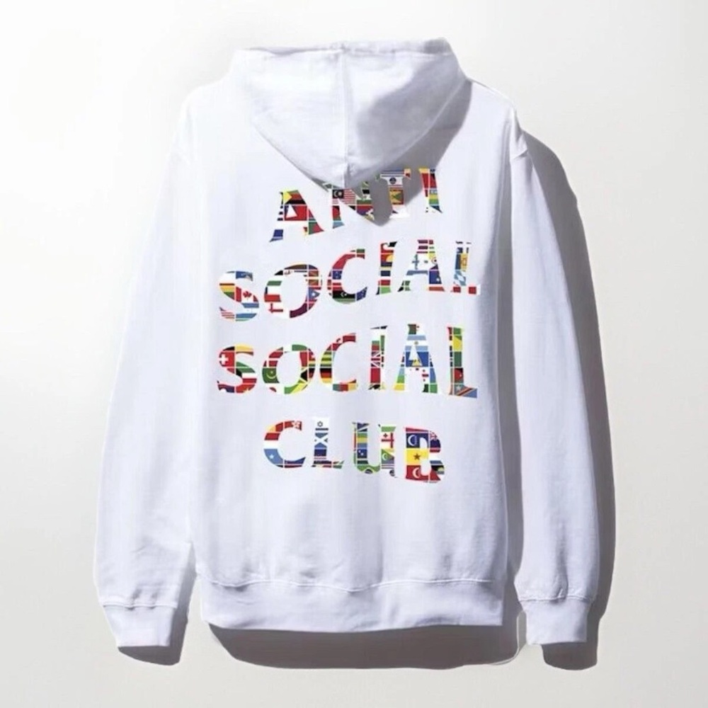 New Anti Social Social Club Flag Hoodie White Sz L
